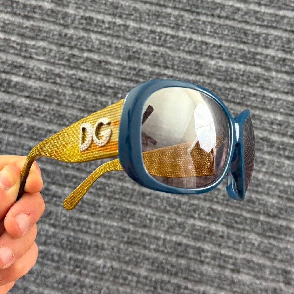 Vintage Dolce & Gabbana Sunglasses Womens 61-15 Blue Gold Crystal Logo DG 4033-B
